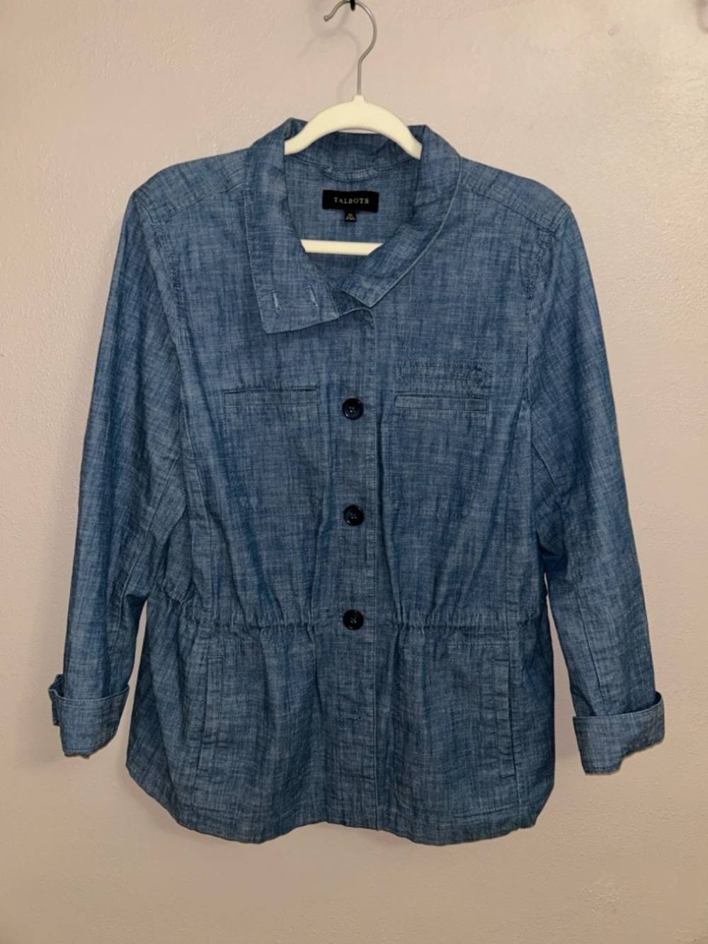 Talbots Chambray Blue Button-Front lightweight Jean Jacket - Picture 2 of 5